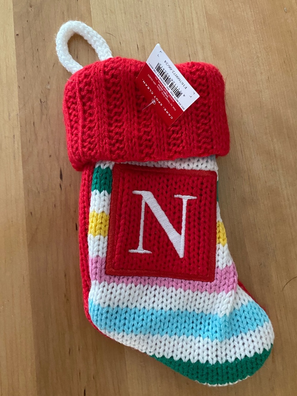 Wondershop Red Cuff Striped Knit Holiday Stocking with 'N' Patch